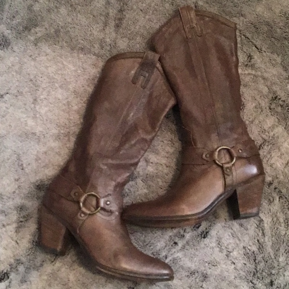 Frye Taylor brown mid-calf harness boots, womens s